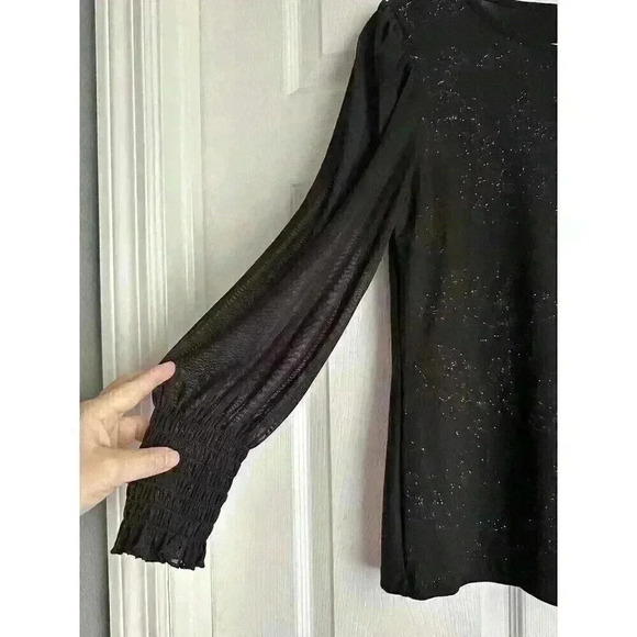 By Design top Women black Shimmer Floral Y2K long sheer sleeves size S - Picture 2 of 5